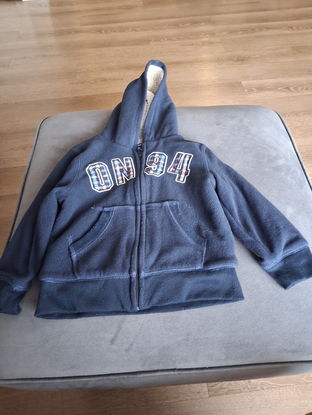Kids Navy Hooded Zip-Up Jacket with Sherpa Lining
